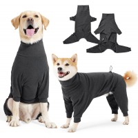KUDSOW Dog Sweater Coat Winter Clothes for Pets, High Collar Warm Full Body Dog Pajamas Recovery Suit Onesie Jumpsuit Comfort Windproof Shirts with Leash Hole KU-C02-Black-S-M-L-XL-XXL