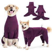 KUDSOW Dog Sweater Coat Winter Clothes for Pets, High Collar Warm Full Body Dog Pajamas Recovery Suit Onesie Jumpsuit Comfort Windproof Shirts with Leash Hole KU-C02-Purple-S-M-L-XL-XXL