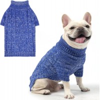 KUSDOW Dog Sweater for Large Medium Small Dogs, Turtleneck Cable Knitwear Pet Cold Weather Coats with Leash Hole, Warm Winter Pullover Clothes for Bulldog KU-C04-Blue-S-M-L-XL