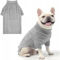 KUSDOW Dog Sweater for Large Medium Small Dogs, Turtleneck Cable Knitwear Pet Cold Weather Coats with Leash Hole, Warm Winter Pullover Clothes for Bulldog KU-C04-Grey-S-M-L-XL