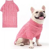 KUSDOW Dog Sweater for Large Medium Small Dogs, Turtleneck Cable Knitwear Pet Cold Weather Coats with Leash Hole, Warm Winter Pullover Clothes for Bulldog KU-C04-Pink-S-M-L-XL