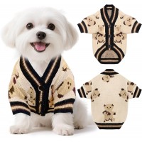 KUSDOW Dog Sweaters Cute Bear Knitted Dog Cardigans Clothes for Small Medium Dogs Soft Pet Puppy Cat Knitting Outfits Fall Winter Warm Boy Girl Dogs Knitwear Coat Apparel KU-C05-Beige-XS-S-M-L-XL