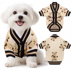 KUSDOW Dog Sweaters Cute Bear Knitted Dog Cardigans Clothes for Small Medium Dogs Soft Pet Puppy Cat Knitting Outfits Fall Winter Warm Boy Girl Dogs Knitwear Coat Apparel KU-C05-Beige-XS-S-M-L-XL