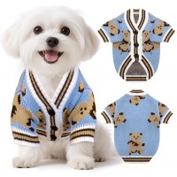 KUSDOW Dog Sweaters Cute Bear Knitted Dog Cardigans Clothes for Small Medium Dogs Soft Pet Puppy Cat Knitting Outfits Fall Winter Warm Boy Girl Dogs Knitwear Coat Apparel KU-C05-Blue-XS-S-M-L-XL