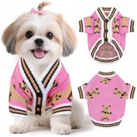 KUSDOW Dog Sweaters Cute Bear Knitted Dog Cardigans Clothes for Small Medium Dogs Soft Pet Puppy Cat Knitting Outfits Fall Winter Warm Boy Girl Dogs Knitwear Coat Apparel KU-C05-Pink-XS-S-M-L-XL