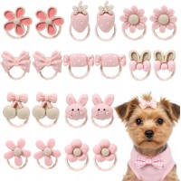 KUDSOW 20 Pcs Dog Hair Bows Light Pink Small Rubber Bands Cute Elastic Puppy Bows Cute Grooming Flower Bowknot Mix Style for Dog Hair Accessories KU-HB2
