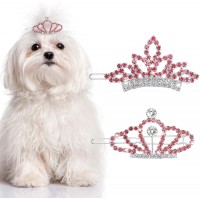 KUDSOW 2Pcs Crystal Rhinestone Hair Accessories, Gem Rhinestone Dog/Cat Tiara Crown, Tiara Clips for Rolyal Family Costume Hair Accessories KU-HB3