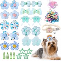 KUDSOW 180+ Pcs Green Dog Hair Accessories Set,Small Dog Hair Bows with Rubber Bands,Cute Puppy Hair Ties,Bowties for Small Dogs Cats,Dog Hair Clip KU-HB4-Green