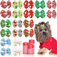 KUDSOW 20pcs Christmas Dog Hair Bows with Alligator Clips for Small Medium Dogs Bowknot Hair Clips Cat Puppy Yorkshire Grooming Hair Accessories for Xmas KU-HB5-Christmas
