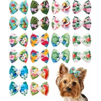 KUDSOW 20 Pack Hawaiian Dog Hair Bows with Alligator Clips for Small Medium Dogs Summer Floral Bowknot Hair Clips Cat Puppy Yorkshire Rhinestone Grooming Hair Accessories KU-HB5-Hawaiian