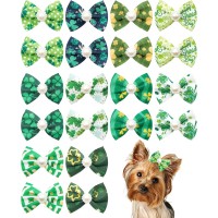 KUDSOW 20 Pack St. Patrick's Day Dog Hair Bows with Alligator Clips for Small Medium Dogs Shamrock Lucky Clover Bowknot Hair Clip Cat Puppy KU-HB5-St. Patrick's Day