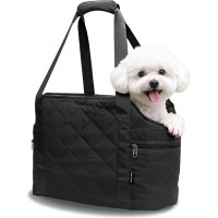 Kudsow Lightweight Dog Purse Carrier for Small Dogs up to 15 lbs, Dog Tote Bag Puppy Carrier, Soft Plush Interior, Safety Leash Clip KU-PB1-Black