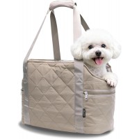 Kudsow Lightweight Dog Purse Carrier for Small Dogs up to 15 lbs, Dog Tote Bag Puppy Carrier, Soft Plush Interior, Safety Leash Clip KU-PB1-Camel
