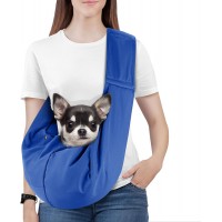 Kudsow Small Dog Sling Carrier, Reversible Hands Free Dog Sling Carriers for Small Dogs and Cats, Puppy Slings Carrier with Safety Harness KU-PB5-Blue