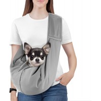Kudsow Small Dog Sling Carrier, Reversible Hands Free Dog Sling Carriers for Small Dogs and Cats, Puppy Slings Carrier with Safety Harness KU-PB5-Grey