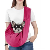 Kudsow Small Dog Sling Carrier, Reversible Hands Free Dog Sling Carriers for Small Dogs and Cats, Puppy Slings Carrier with Safety Harness KU-PB5-Magenta